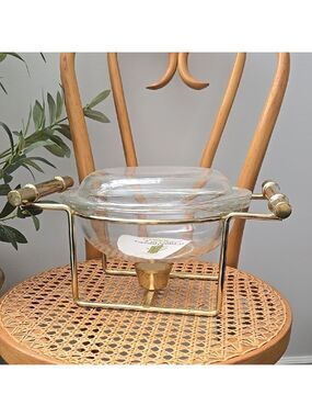 Vintage Pyrex Glass Chafing Dish with Modern Gold Stand
